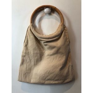 Vintage canvas bag with wood handles
